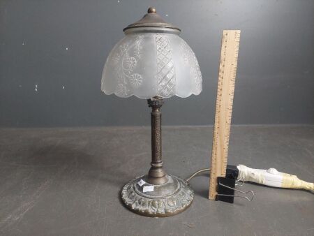 Mid Century Brass & Cloudy Glass Table Lamp