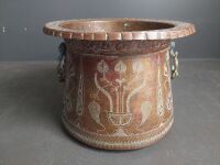 Large Etched Copper Pot w. Brass Handles - 4