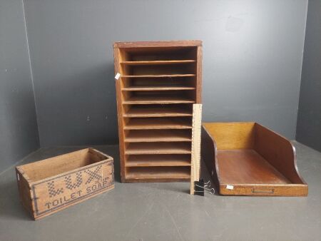 3 x Vintage Wooden Filing Storage