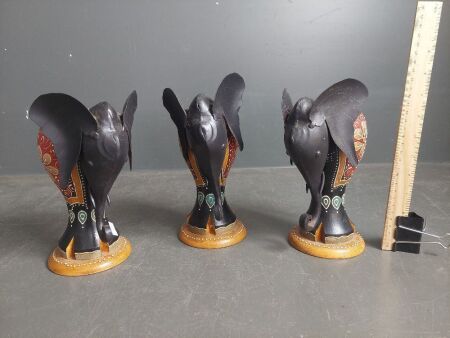 3 Handpainted Decorative Metal Elephants