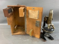 Antique Reichert Cast Iron & Brass Microscope in Original Mahogany Box with Additional Lenses etc - 6