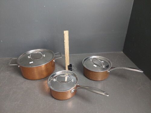 3 Crofton Copper Saucepans with Lids