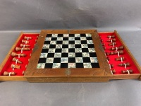 Vintage Chinese Folding Chess Board with Character Tiles & Carved Timber Pieces - 3