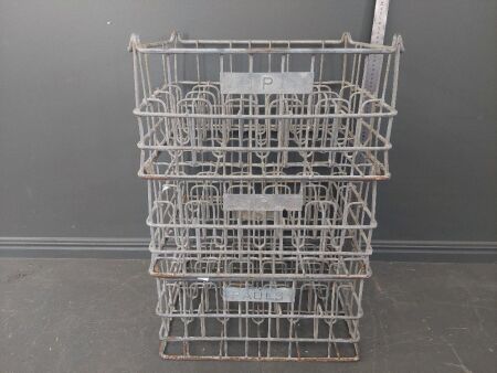 3 Vintage Pauls Milk Metal Bottle Crates