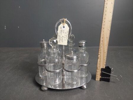 Antique E.P.N.S  Six Bottle Cruet Cut Crystal