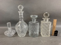 3 x Cut Glass & Lead Crystal Decanters + Lead Crystal Perfume Bottle