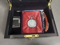 Black Laquer Jewell Box w. Pocket Watch, fountain Pen& Waiters Friend - 2