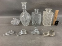 3 x Cut Glass & Lead Crystal Decanters + Lead Crystal Perfume Bottle - 2