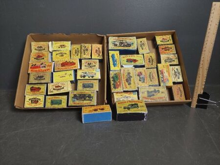 2 Trays of Assorted Vintage Matchbox Car Boxes