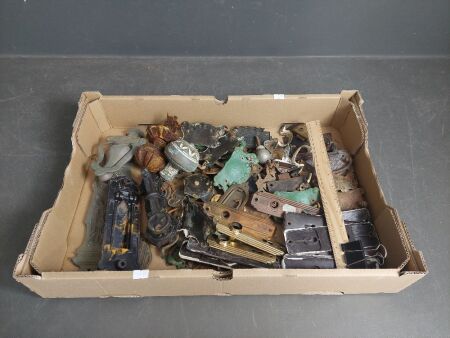 Box of Assorted Door Fittings - Brass, Metal, Bakelite