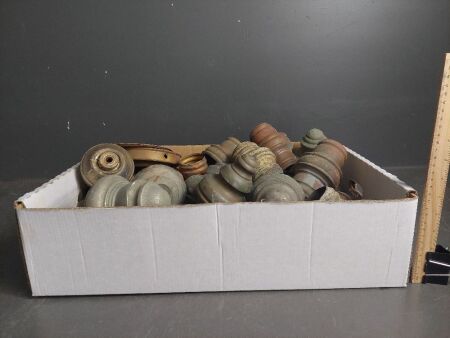 Box of Brass and Chromed Antique Bed Collars/Tops etc.