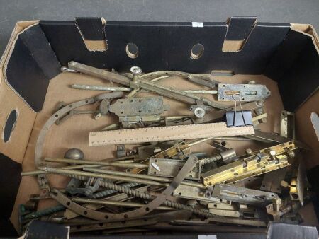 Box of Assorted Brass Window and Door Fittings