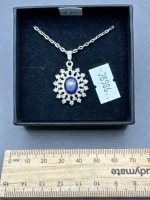 Dainty Sapphire Starburst Silver Trim Pendant (unused)