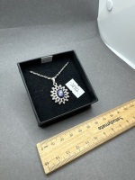 Dainty Sapphire Starburst Silver Trim Pendant (unused) - 2