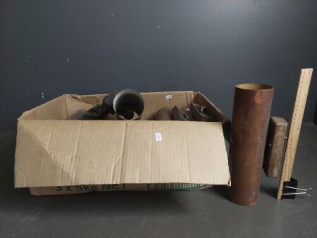 Box of copper cylinder electric lights with timber mount