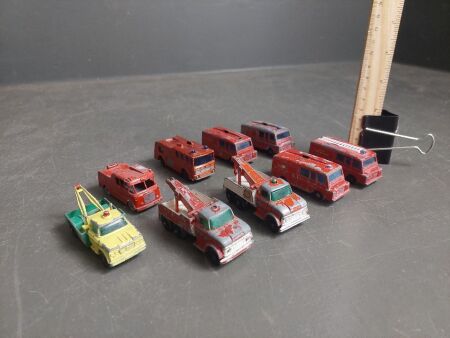 Assorted Matchbox Series Diecast Model Firetrucks and Tow trucks by Lesney (Eng)