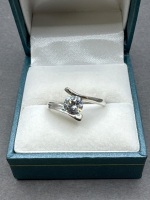 Rare Sterling Silver Ring with Solitaire Stone on Wrap-around Setting - stamped 925 (unused)