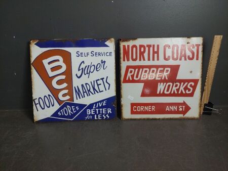 2 Vintage Double Sided Enamel Signs from Nambour