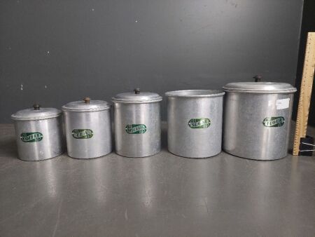 Vintage Vulcan Aluminium Graduated Kitchen Canisters (lid missing off one canister)