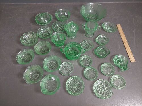 Large Lot of Green Depression Glass