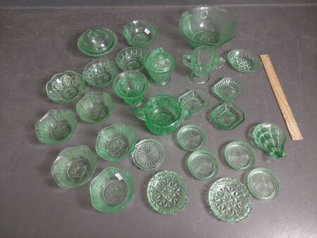 Large Lot of Green Depression Glass