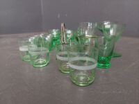 Lot of Assorted Green Glass Goblets, Shot Glasses etc - 4