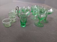 Lot of Assorted Green Glass Goblets, Shot Glasses etc - 5