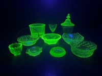 Assorted Lot of Uranium Glass Dishes etc - UG on lid only of 1 item