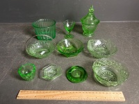 Assorted Lot of Uranium Glass Dishes etc - UG on lid only of 1 item - 2