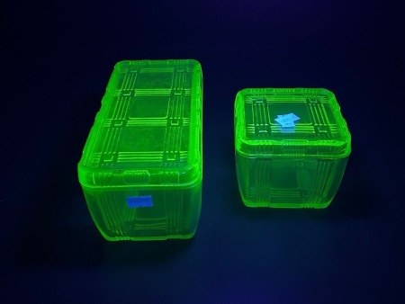 2 Uranium Glass Butter Dishes