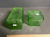 2 Uranium Glass Butter Dishes - 2