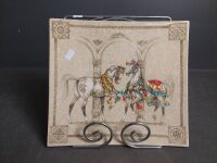 Scrolled Metal Recipe Book Holder with Chevaux du Vent French Display Plate - 2