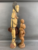 Vintage Carved & Painted PNG Fertility Figure with Grass Skirt & Shell Eyes + Mother & Child Statue - 3