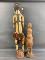 Vintage Carved & Painted PNG Fertility Figure with Grass Skirt & Shell Eyes + Mother & Child Statue - 4