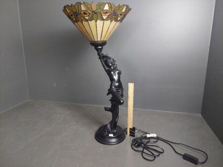 Resin Black Lady Lamp marked Rosa with Headlight Shade