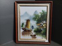 2 Asian Fishing Scene Paintings - 3