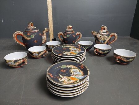 Vintage Satsuma Hand-Painted Japanese 21-Piece Tea Set