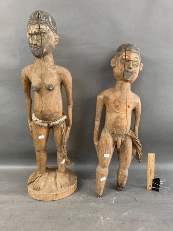 Pair of Vintage Carved PNG Fertility Figures - As Is
