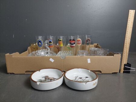 Large lot of Crystal/Glass, Vintage Beer Glasses and Ceramic Ash Trays