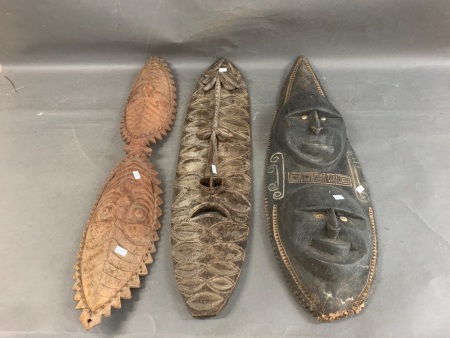 3 Vintage PNG Carved Wall Masks