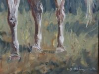 Horses Grazing Oil on Board - signed L J Atkins 76 - 2