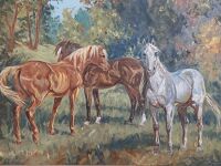 Horses Grazing Oil on Board - signed L J Atkins 76 - 3