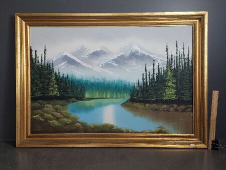 Mid Century Snow Capped Mountains signed Sue Bianchi