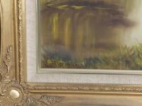 River Scene in ornate frame oil on board signed B Morgan - 2