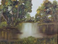 River Scene in ornate frame oil on board signed B Morgan - 3