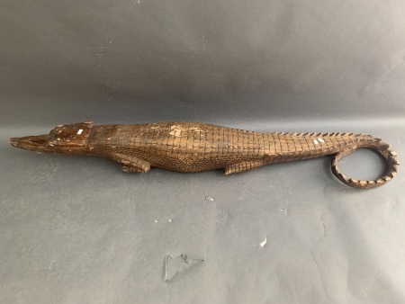 Large Vintage Carved PNG Croc with Looped Tail