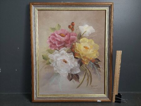 Flower Still Life Oil on Canvas signed Behlah Johnson 1992