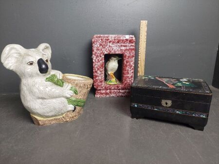 Mixed Lot - 1 x Koala Figure - 1 x Kookaburra Figure - 1 x Koala Jewellery Box