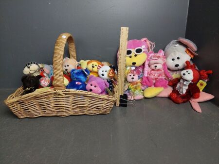 Collection of Beanie Baby Bears in Basket