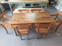 Country Farmhouse Dining Suite - Table, 6 chairs inc 2x carvers